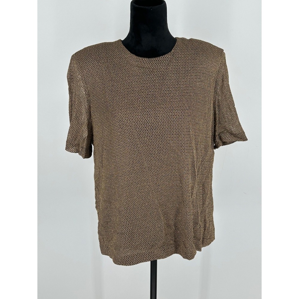 Vintage 1980's City Girl Sport Women's Sz 14 Gold Metallic Knit Blouse Top USA